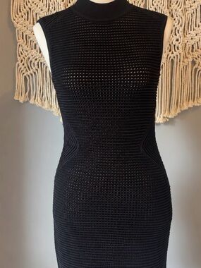 bebe Black Sleeveless Ribbed Midi Dress